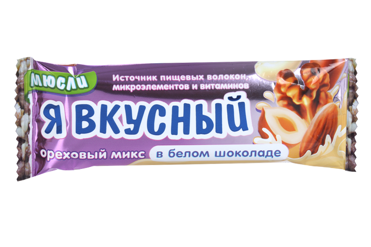 Батончик мюсли Я вкусный ореховый микс в белом шоколаде 25 г 18₽