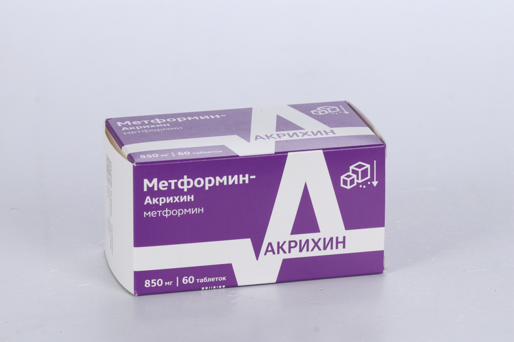 Метформин-Акрихин 0.85 г, 60 шт, таблетки покрытые пленочной оболочкой