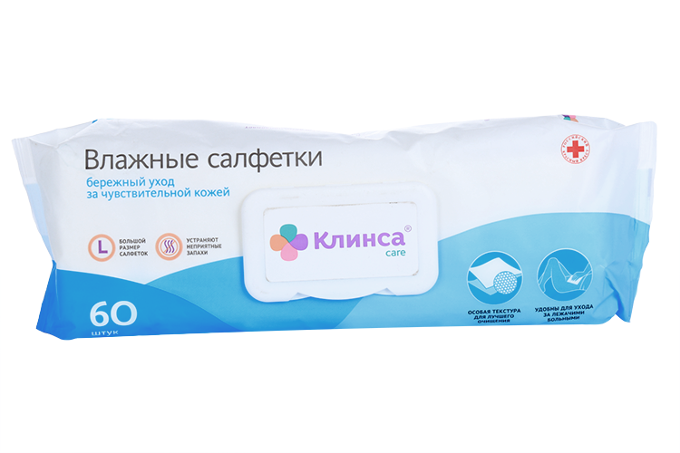 

Салфетки Клинса влаж для больн гиг с клап, 60 шт