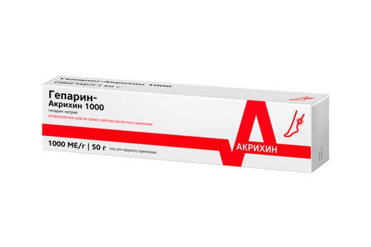 

Гепарин-Акрихин 1000 1000 МЕ/г, 50 г, гель для наружного применения