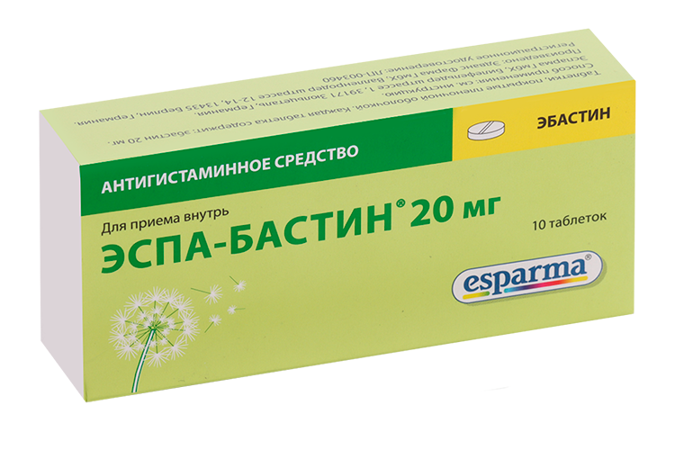 

Эспа-Бастин 20 мг, 10 шт, таблетки покрытые пленочной оболочкой