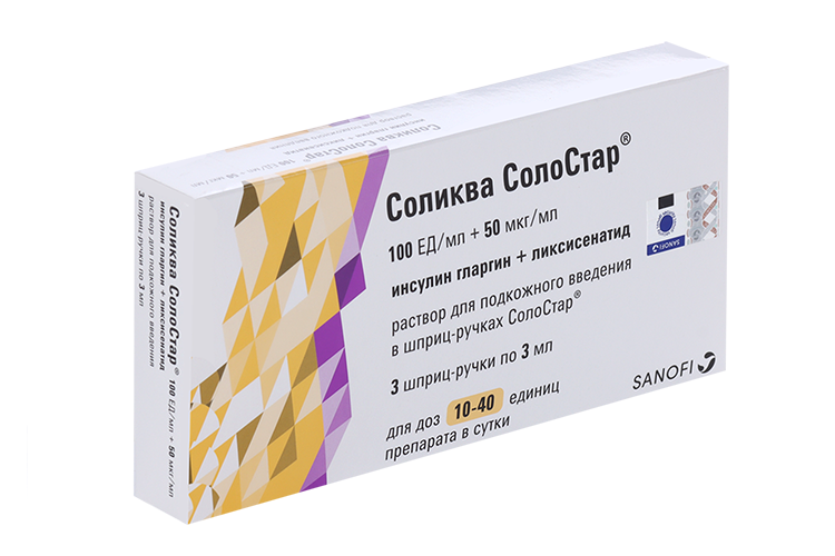 

Соликва СолоСтар 100 ЕД+50 мкг/мл, 3 шт, раствор для подкожного введения