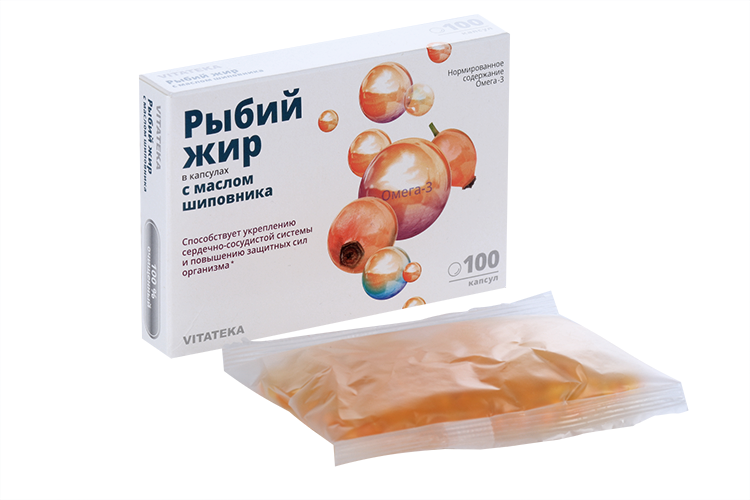 

Рыбий жир Витатека витамины с шиповником, 0,37 г, 100 шт, капсулы