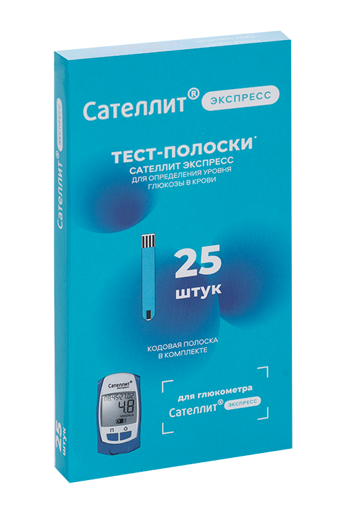 

Тест-полоски Сателлит экспресс д/глюкометра ПКГ-03, 25 шт