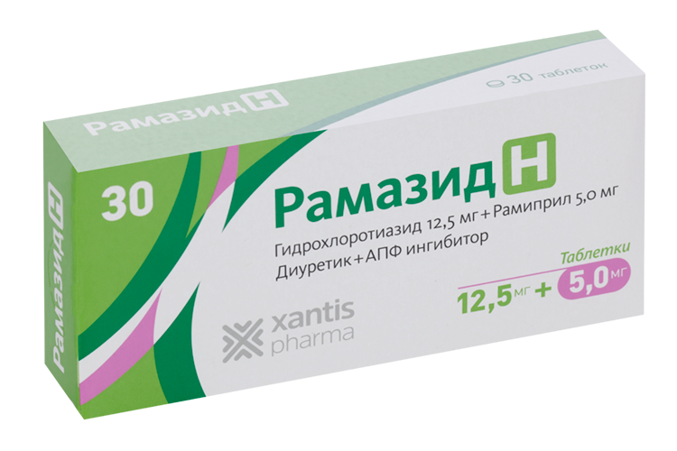 

Рамазид H 12.5 мг+5 мг, 30 шт, таблетки