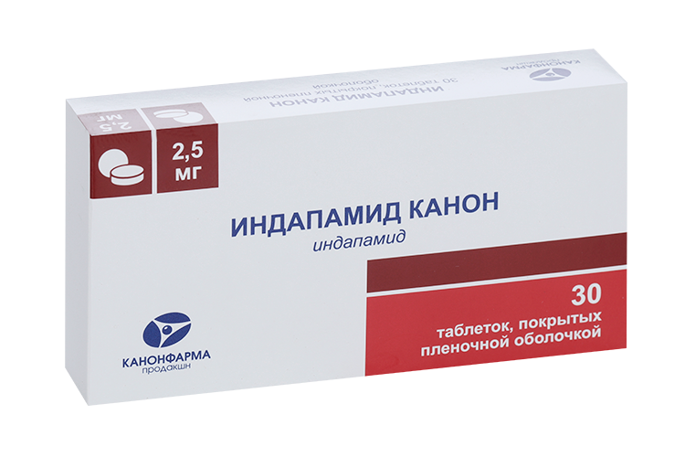 

Индапамид Канон 2.5 мг, 30 шт, таблетки покрытые пленочной оболочкой