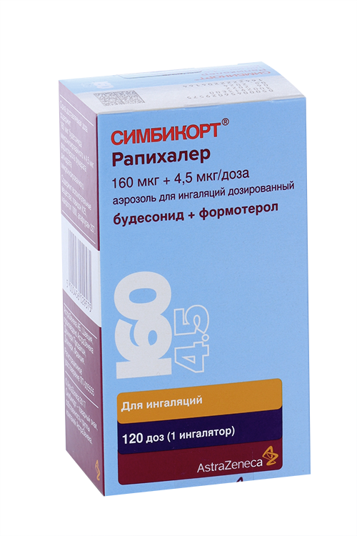 

Симбикорт Рапихалер 160 мкг+4.5 мкг/доза, 120 доз, аэрозоль для ингаляций дозированный