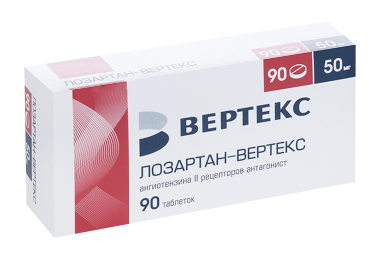 

Лозартан-Вертекс 50 мг, 90 шт, таблетки покрытые пленочной оболочкой