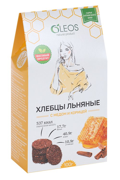

Хлебцы Олеос льняные мед/корица, 100 г