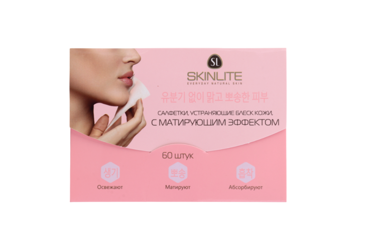 

Салфетки SKINLITE с матирующим эффектом устраняющие блеск кожи, 60 шт