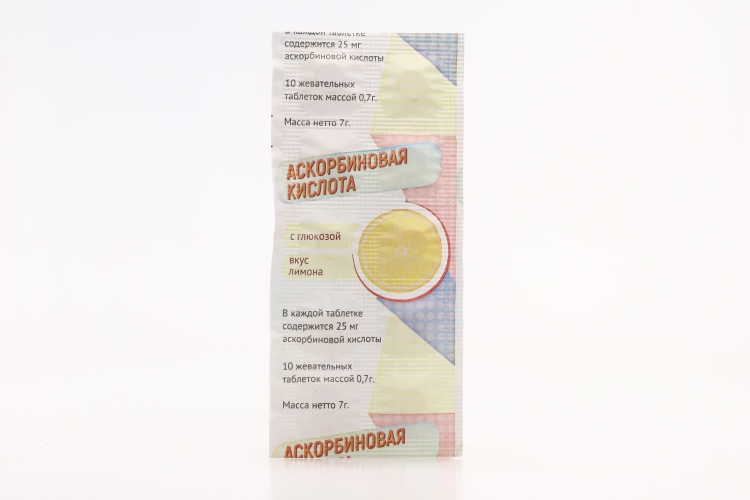 Аскорбиновая к-та с гл, 0,7 г, 10 шт, таблетки жевательные лимон