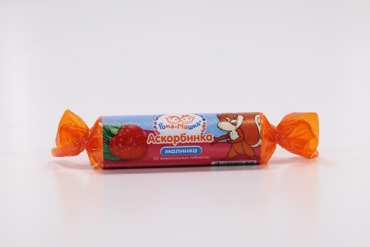 Аскорбинка Рома+Машка малина с сахаром, 2,2 г, 10 шт, таблетки жевательные крутка