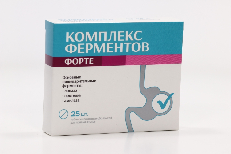 Комплекс ферментов форте, 25 шт, таблетки покрытые оболочкой