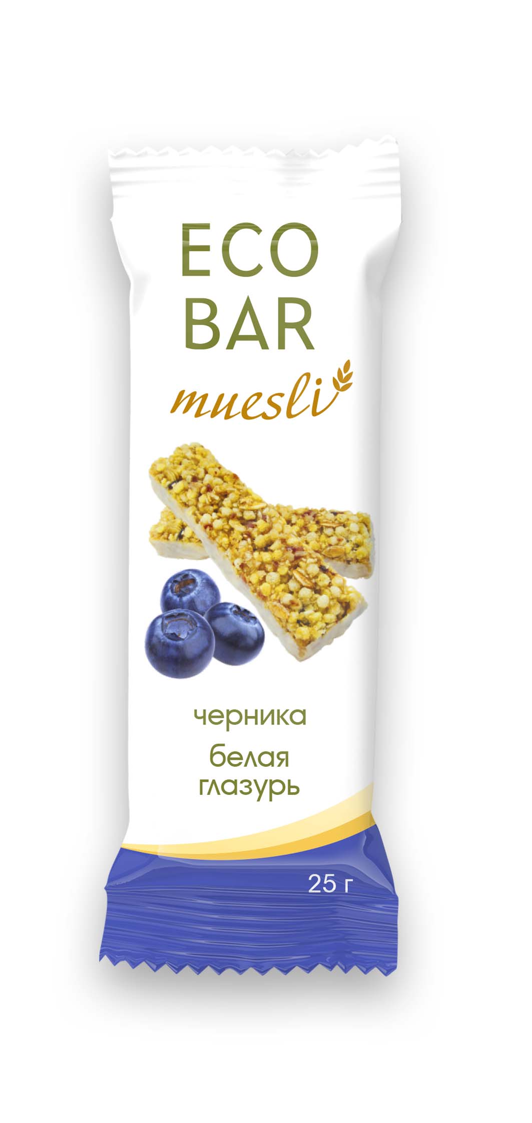 Батончик мюсли ЭкоБар черника в белой глазури, 25 г