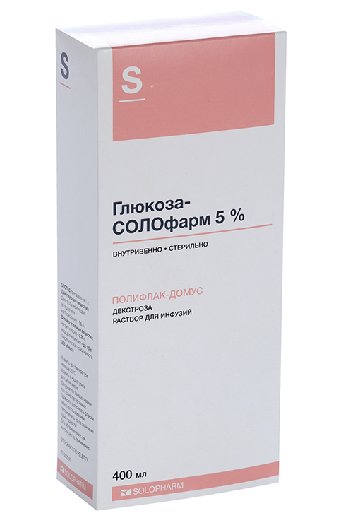 

Глюкоза-СОЛОфарм 5%, 400 мл фл пластик, раствор для инфузий