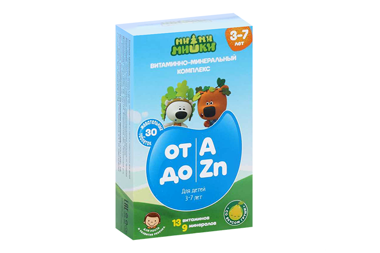 

Витаминно-минеральный комплекс Ми-ми-мишки от А до Zn д/детей 3-7 лет, 30 шт