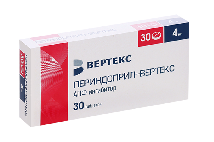 

Периндоприл-Вертекс 4 мг, 30 шт, таблетки