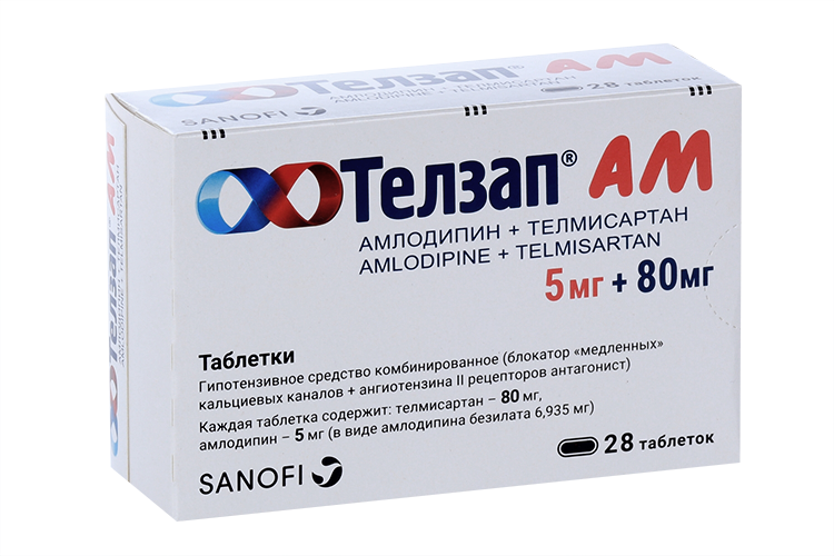 

Телзап АМ 5 мг+80 мг, 28 шт, таблетки