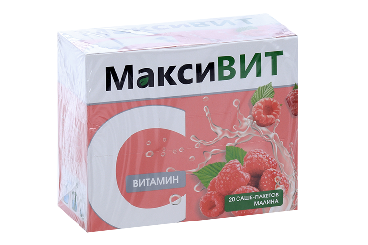 Аскорбиновая кислота Витамин С Максивит, 16 г, 20 шт, порошок со вкусом малины