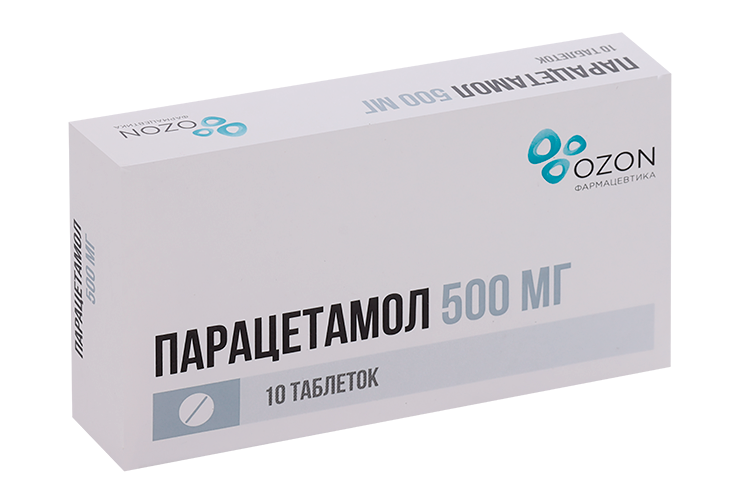 

Парацетамол 500 мг, 10 шт, таблетки