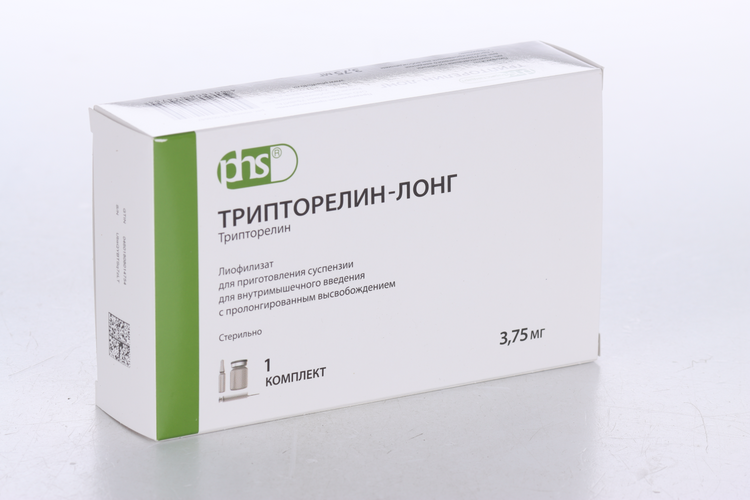 

Трипторелин-лонг 3.75 мг, лиофилизат для приготовления суспензии для внутримышечного введения с пролонгированным высвобождение
