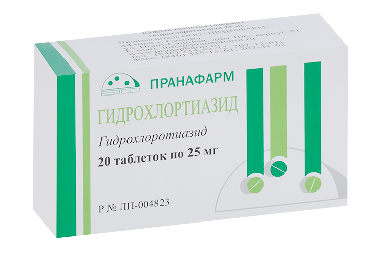 

Гидрохлоротиазид 25 мг, 20 шт, таблетки