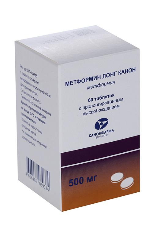 

Метформин Лонг Канон, 500 мг, 60 шт, таблетки с пролонгированным высвобождением