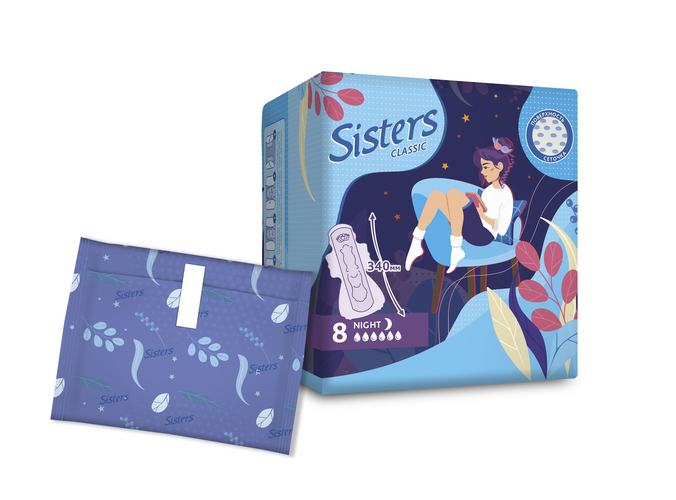 Прокладки Систерс классик ночные сеточка 8 шт 93₽