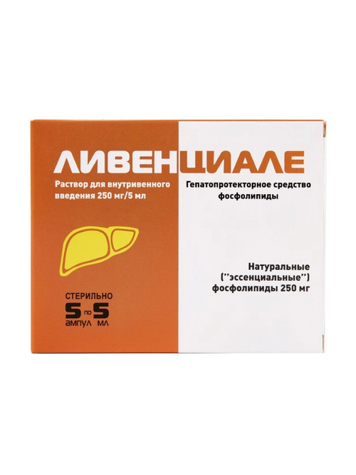 Ливенциале 250 мг/5 мл, 5 мл, 5 шт, раствор для внутривенного введения