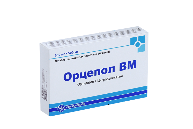 

Орцепол ВМ 500 мг+500 мг, 10 шт, таблетки покрытые пленочной оболочкой