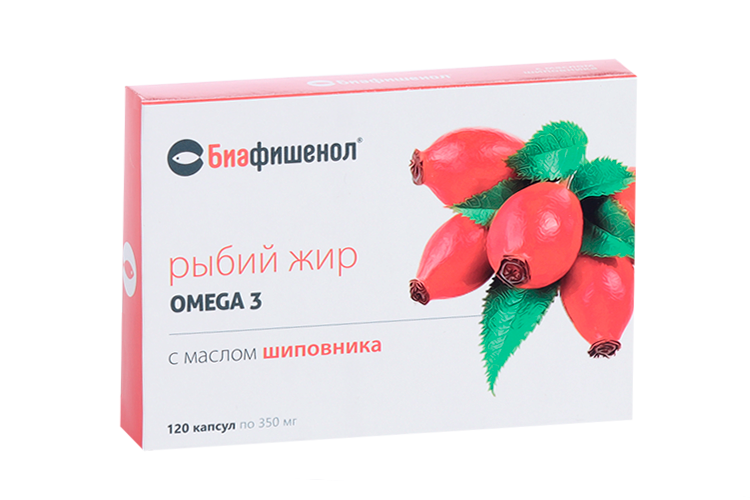 

Рыбий жир Биафишенол с маслом шиповника 350 мг, 120 шт, капсулы