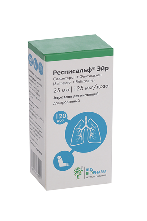 

Респисальф Эйр 25 мкг+125 мкг/доза, 120 доз, аэрозоль для ингаляций дозированный