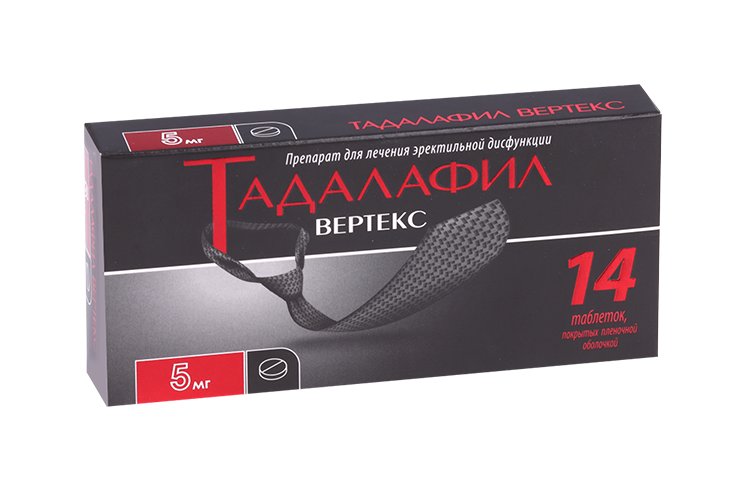 Тадалафил Вертекс 5 мг, 14 шт, таблетки покрытые пленочной оболочкой
