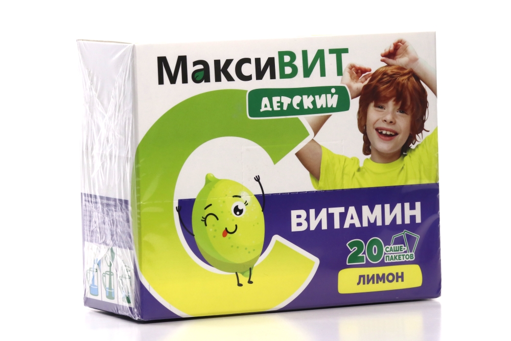 Аскорбиновая кислота Витамин С Максивит детский лимон, 8 г, 20 шт, порошок
