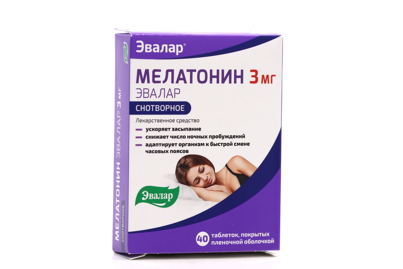 Мелатонин Эвалар 3 мг, 40 шт, таблетки покрытые пленочной оболочкой ...