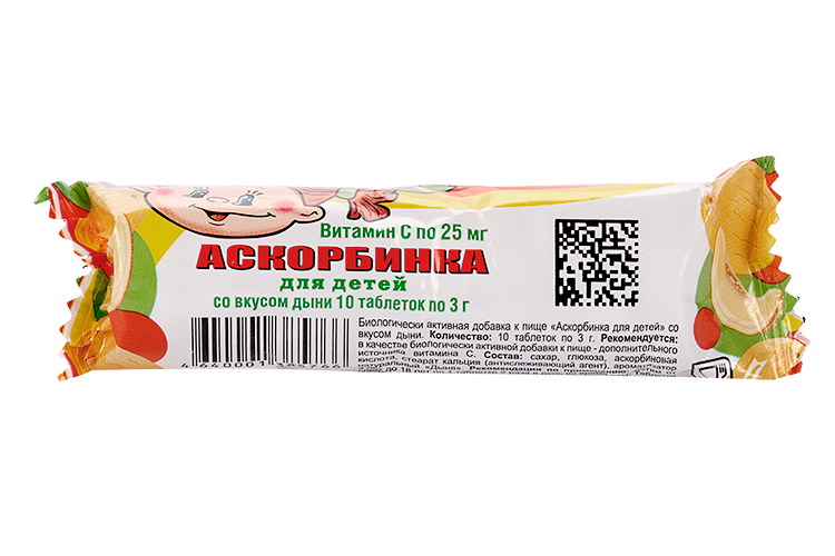 

Аскорбинка со вкусом дыни, 3 г, 10 шт, таблетки