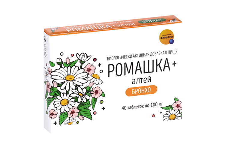 

Ромашка+Алтей бронхо Фарм-про, 40 шт, таблетки
