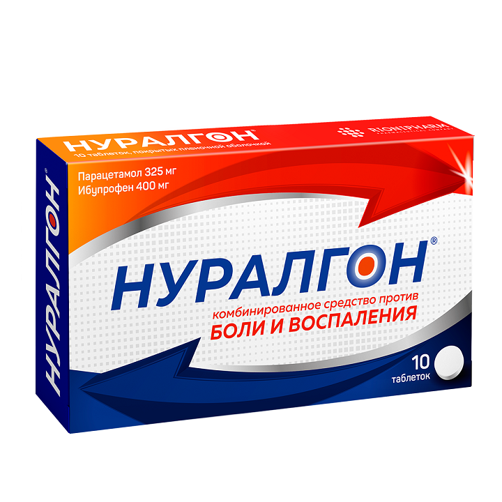 

Нуралгон 400 мг+325 мг, 10 шт, таблетки покрытые пленочной оболочкой