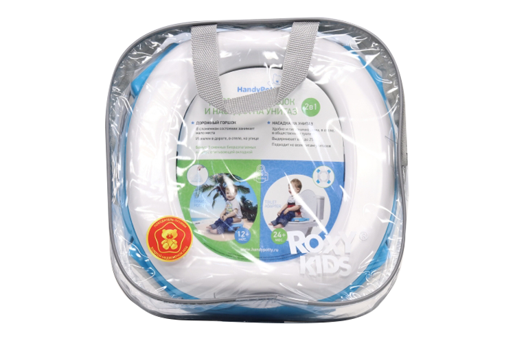 

Горшок Рокси-Кидс Road Potty дорожный насадка на унитаз 2 в 1 в фирм сумке голуб