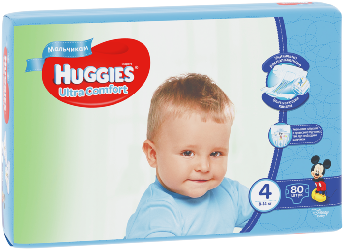 Подгузники HUGGIES Ultra Comfort для мальчиков 4 8-14 кг 80 шт