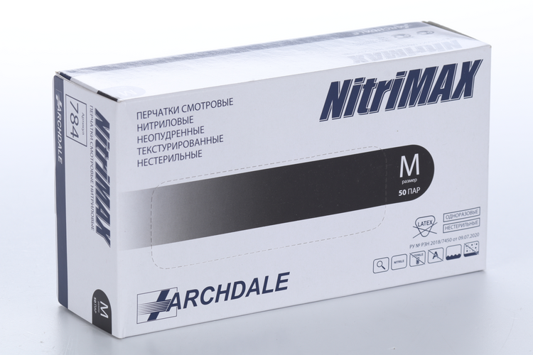 Перчатки ARCHDALE Nitrimax нитрил/смотр/неопудр/текстур/нестер M, 50 шт, пара черный