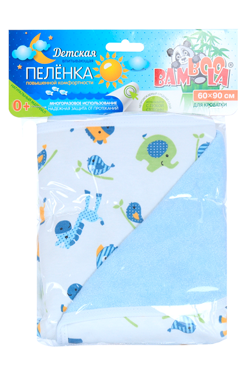

Пеленка Бамбула непромок д/кроватки слоны/бублики синий 60х90 см