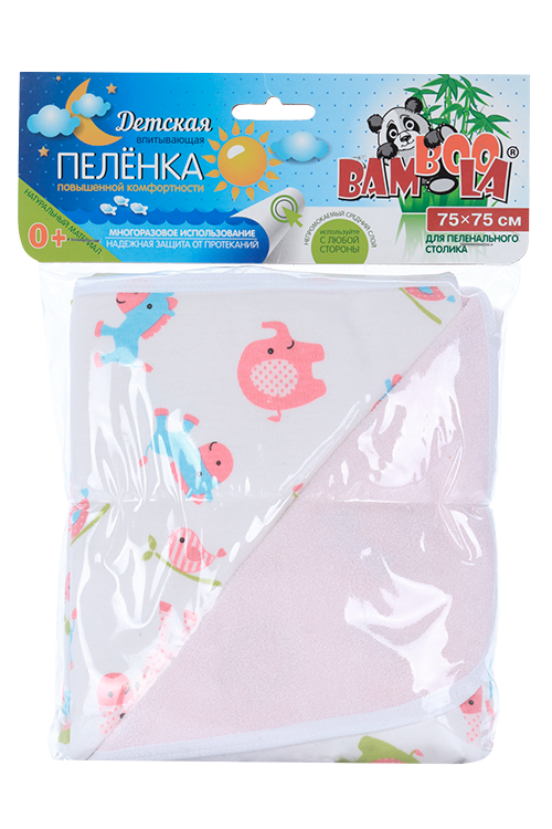 

Пеленка Бамбула непромок д/пеленального столика розовые слоны-бублики 75х75 см