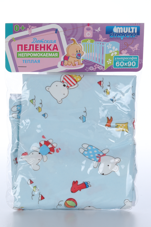 

Пеленка Молти Даяпес непромок д/кроватки из ультрасофта мишки на голубом 60х90 см