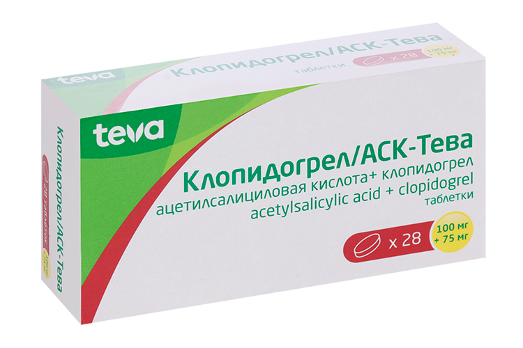 

Клопидогрел/АСК-Тева 100 мг+75 мг, 28 шт, таблетки