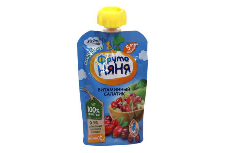 Пюре Фрутоняня Витаминный салатик яблоко/клюква/шиповник/витамин С (с 5 мес), 90 г, 12 шт