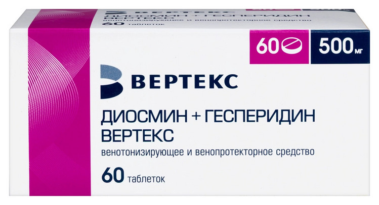 

Диосмин+Гесперидин ВЕРТЕКС 500 мл, 60 шт, таблетки покрытые пленочной оболочкой