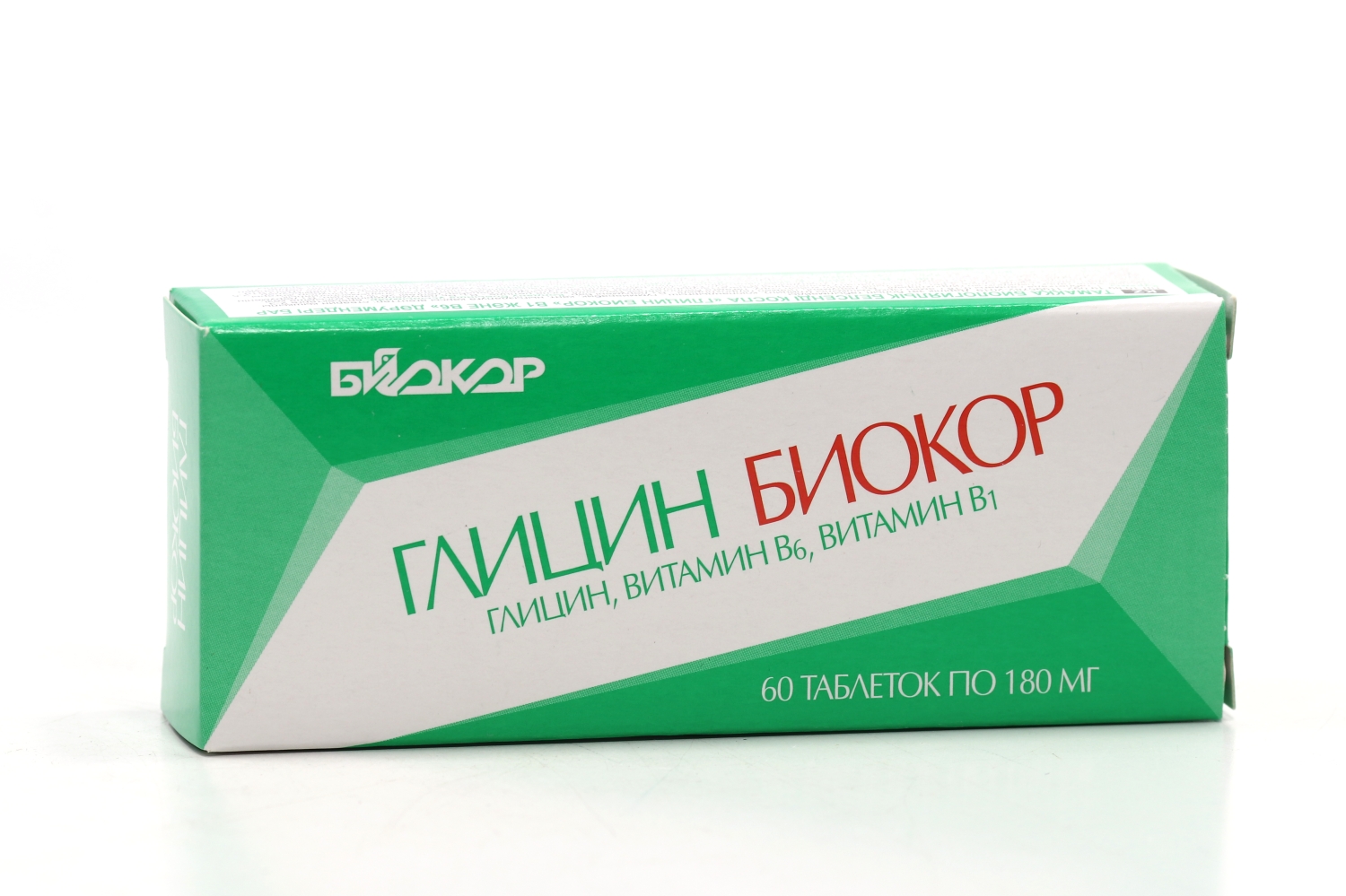 Глицин Биокор с витаминами В6 и В1, 180 мг, 60 шт, таблетки – купить по ...