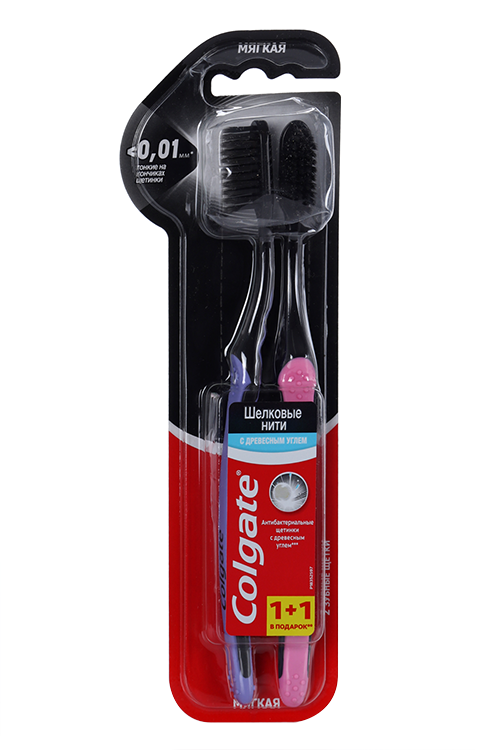 

З/щетка COLGATE шелковые нити с древесным углем черная мягкая 1+1 в подарок