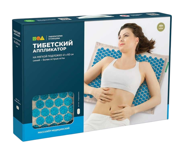 Массажер Лаборатория Кузнецова мед тибетский аппликатор на мягкой подложке 41х60 см синий